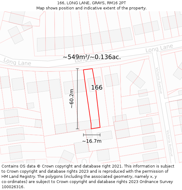 166, LONG LANE, GRAYS, RM16 2PT: Plot and title map