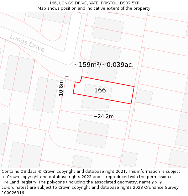 166, LONGS DRIVE, YATE, BRISTOL, BS37 5XR: Plot and title map