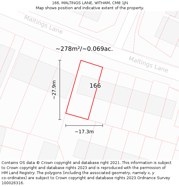 166, MALTINGS LANE, WITHAM, CM8 1JN: Plot and title map