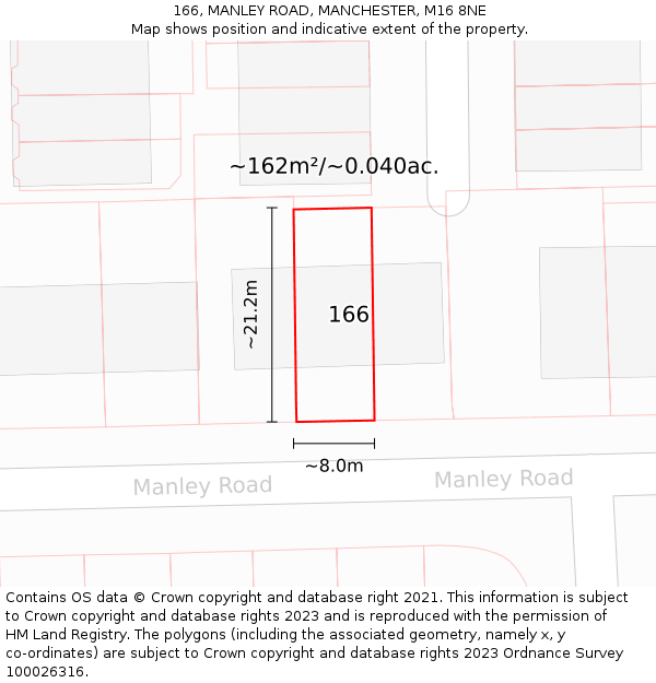 166, MANLEY ROAD, MANCHESTER, M16 8NE: Plot and title map