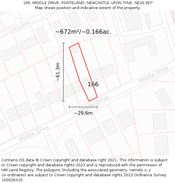 166, MIDDLE DRIVE, PONTELAND, NEWCASTLE UPON TYNE, NE20 9DT: Plot and title map