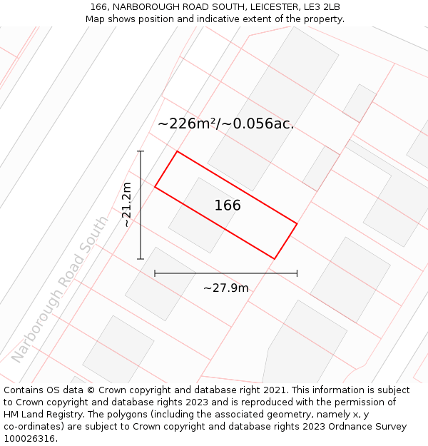 166, NARBOROUGH ROAD SOUTH, LEICESTER, LE3 2LB: Plot and title map