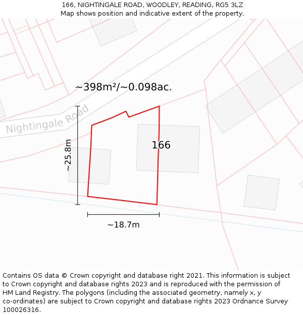 166, NIGHTINGALE ROAD, WOODLEY, READING, RG5 3LZ: Plot and title map