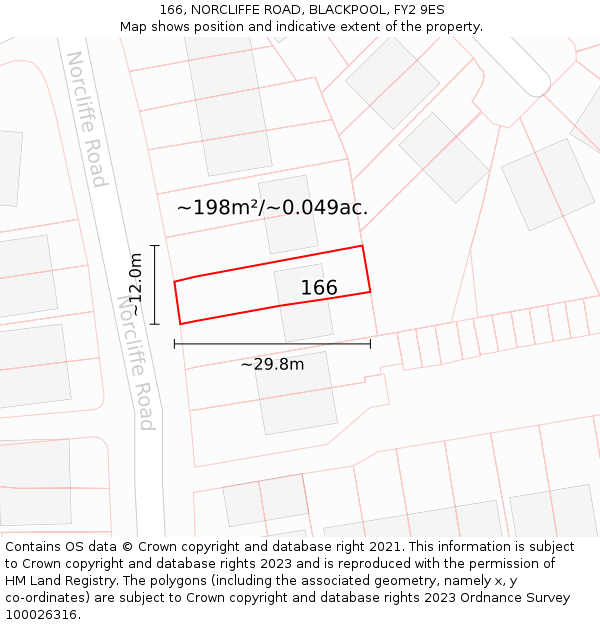 166, NORCLIFFE ROAD, BLACKPOOL, FY2 9ES: Plot and title map