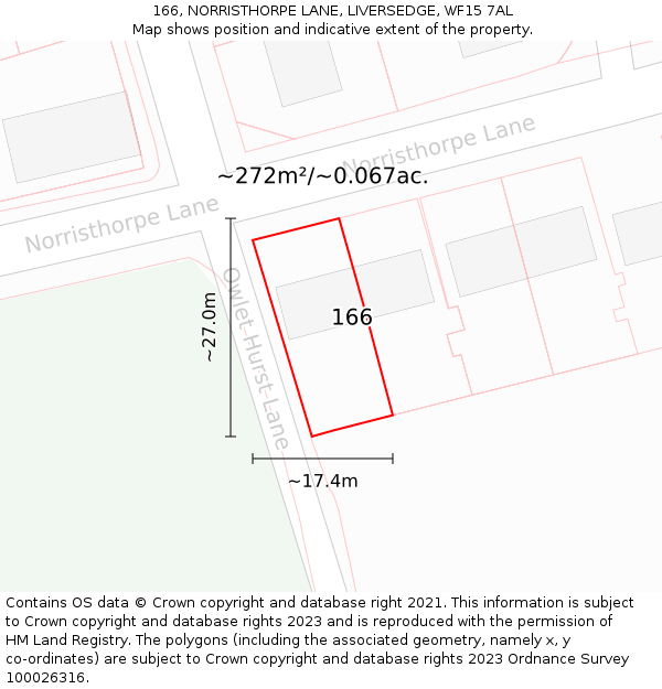 166, NORRISTHORPE LANE, LIVERSEDGE, WF15 7AL: Plot and title map