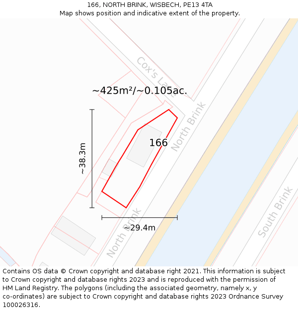 166, NORTH BRINK, WISBECH, PE13 4TA: Plot and title map