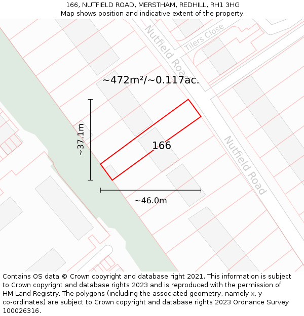 166, NUTFIELD ROAD, MERSTHAM, REDHILL, RH1 3HG: Plot and title map