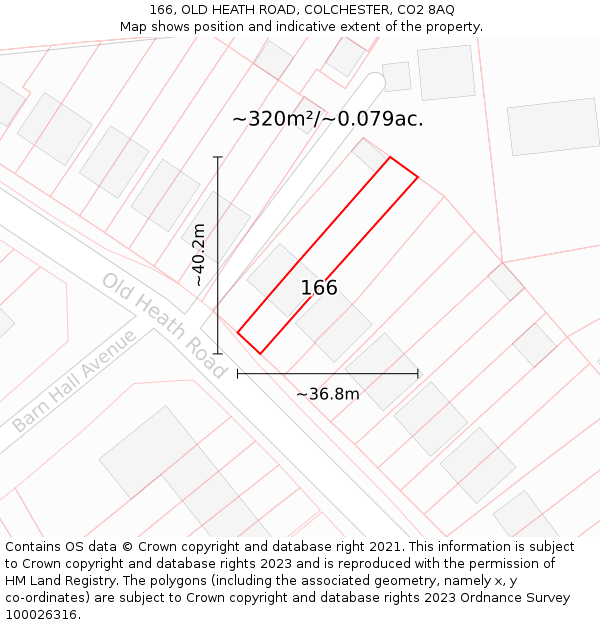 166, OLD HEATH ROAD, COLCHESTER, CO2 8AQ: Plot and title map