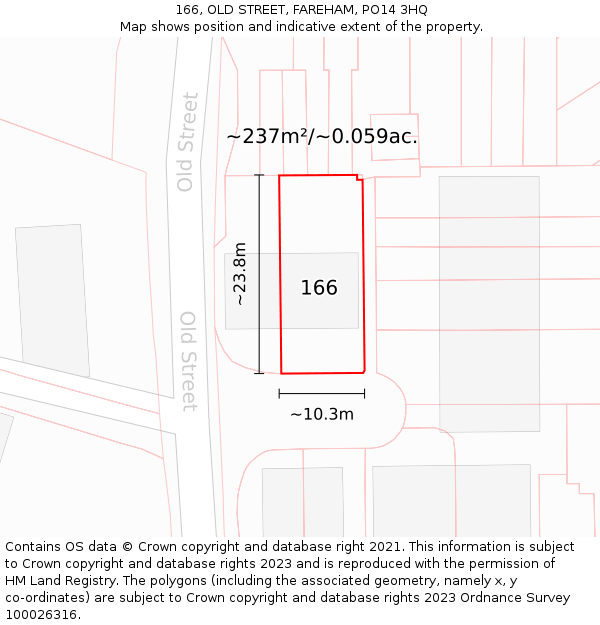 166, OLD STREET, FAREHAM, PO14 3HQ: Plot and title map