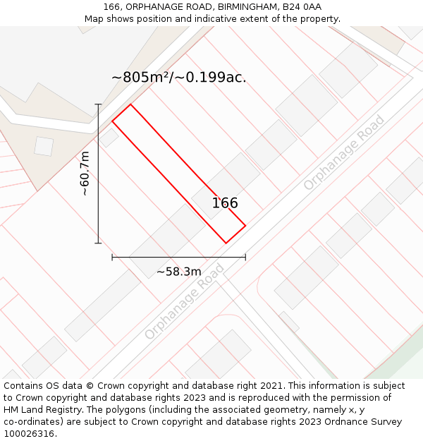 166, ORPHANAGE ROAD, BIRMINGHAM, B24 0AA: Plot and title map