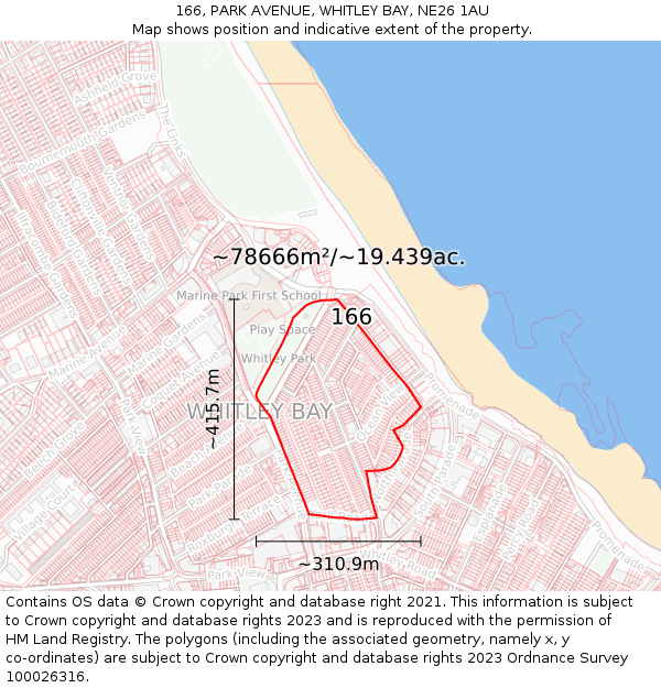 166, PARK AVENUE, WHITLEY BAY, NE26 1AU: Plot and title map