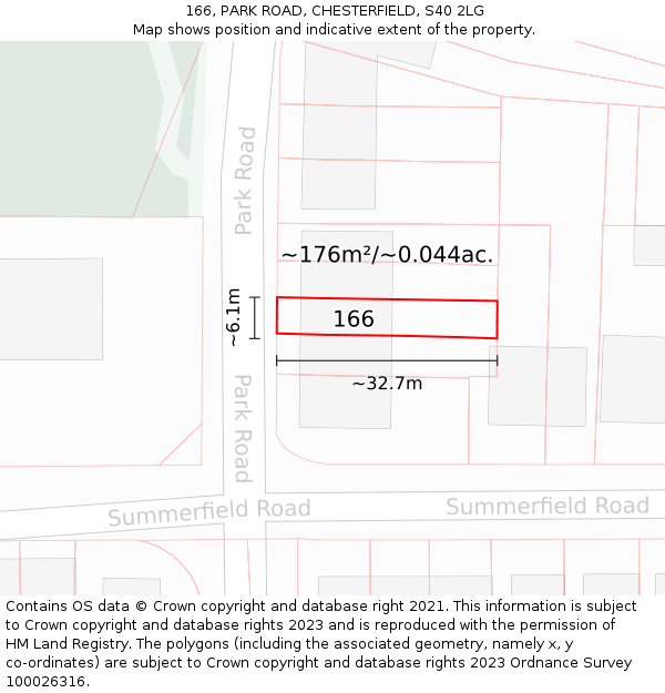 166, PARK ROAD, CHESTERFIELD, S40 2LG: Plot and title map