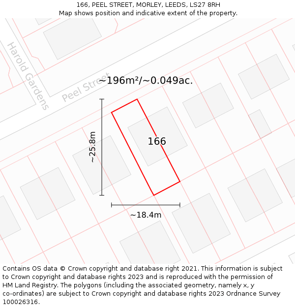 166, PEEL STREET, MORLEY, LEEDS, LS27 8RH: Plot and title map