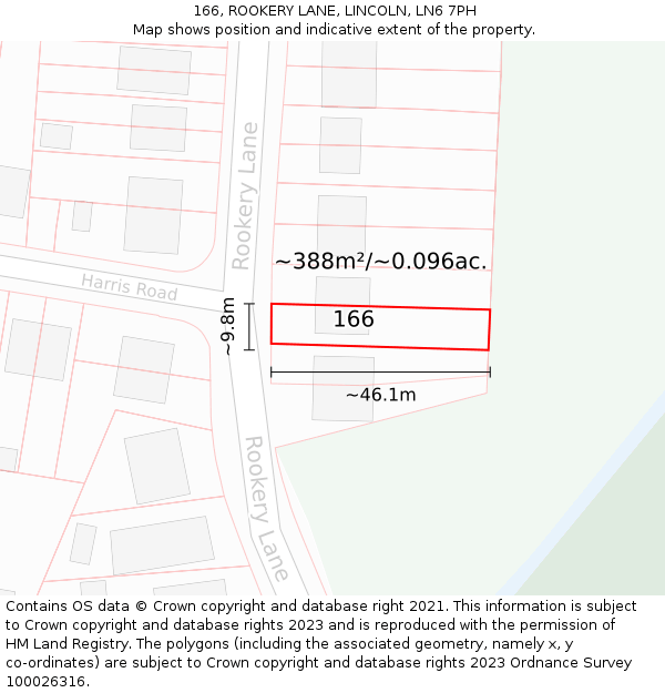 166, ROOKERY LANE, LINCOLN, LN6 7PH: Plot and title map