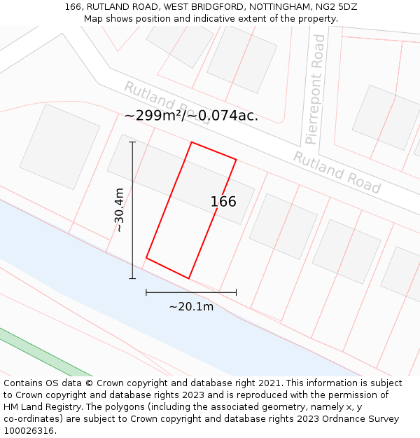 166, RUTLAND ROAD, WEST BRIDGFORD, NOTTINGHAM, NG2 5DZ: Plot and title map