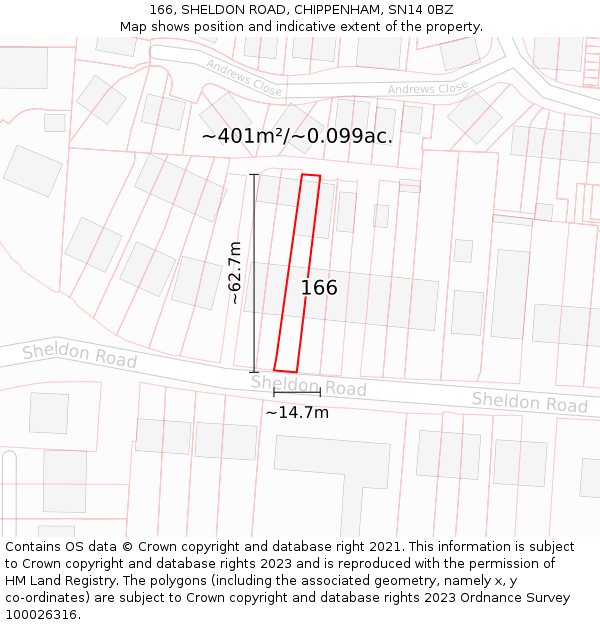 166, SHELDON ROAD, CHIPPENHAM, SN14 0BZ: Plot and title map