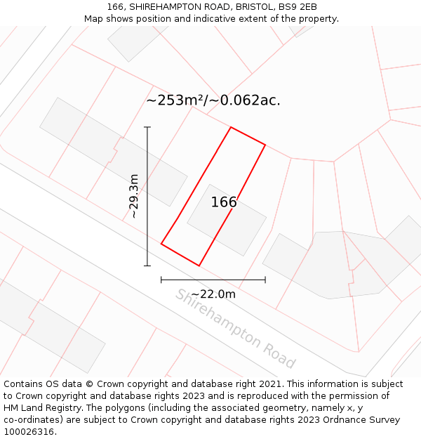 166, SHIREHAMPTON ROAD, BRISTOL, BS9 2EB: Plot and title map