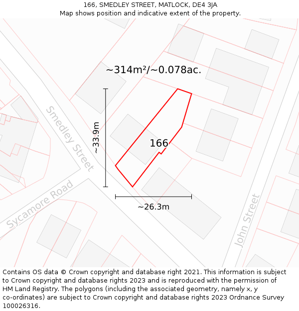 166, SMEDLEY STREET, MATLOCK, DE4 3JA: Plot and title map