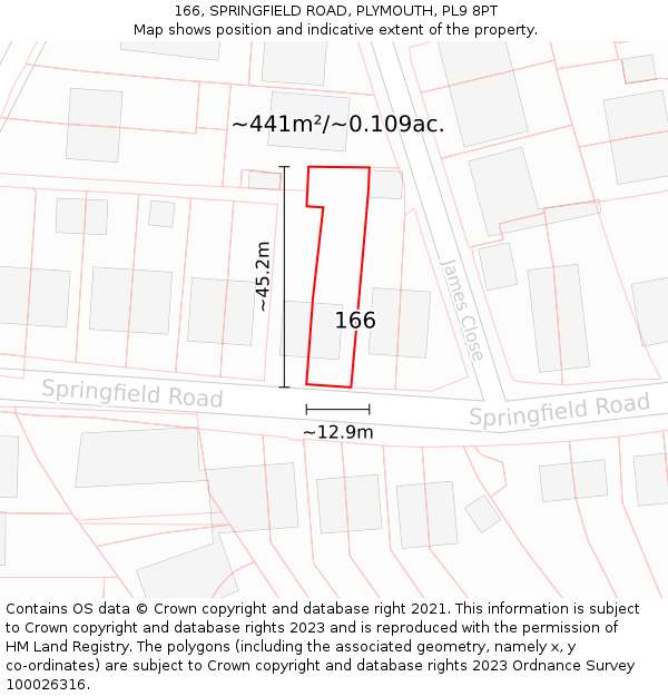 166, SPRINGFIELD ROAD, PLYMOUTH, PL9 8PT: Plot and title map