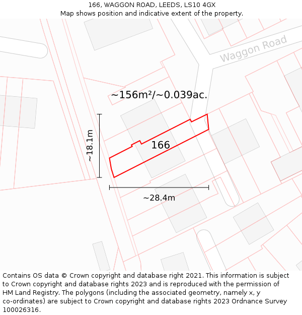 166, WAGGON ROAD, LEEDS, LS10 4GX: Plot and title map