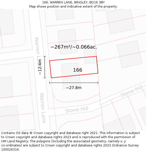 166, WARREN LANE, BINGLEY, BD16 3BY: Plot and title map