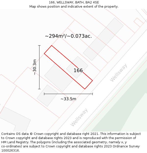 166, WELLSWAY, BATH, BA2 4SE: Plot and title map