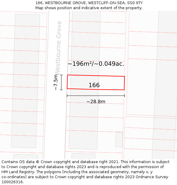 166, WESTBOURNE GROVE, WESTCLIFF-ON-SEA, SS0 9TY: Plot and title map