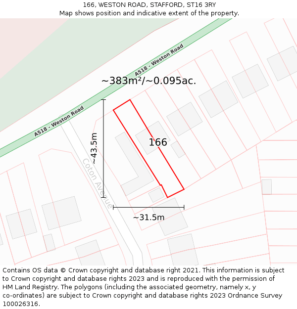 166, WESTON ROAD, STAFFORD, ST16 3RY: Plot and title map