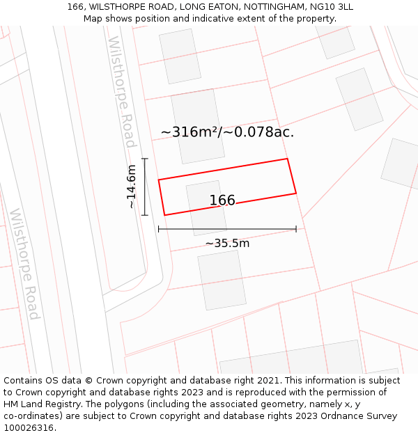 166, WILSTHORPE ROAD, LONG EATON, NOTTINGHAM, NG10 3LL: Plot and title map