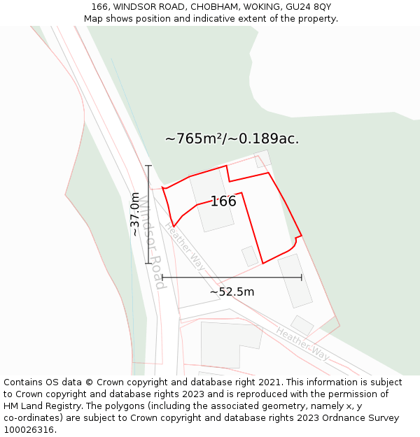 166, WINDSOR ROAD, CHOBHAM, WOKING, GU24 8QY: Plot and title map