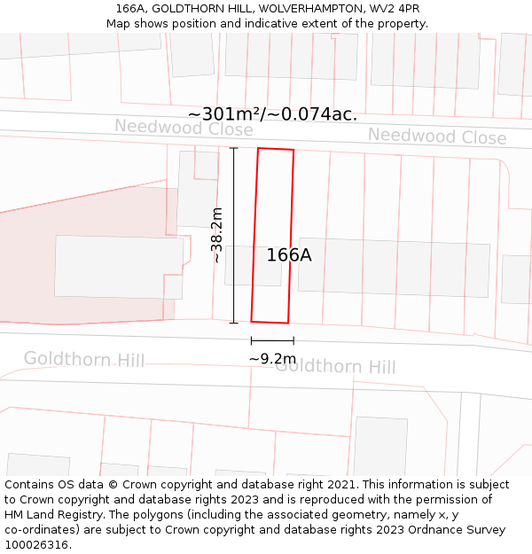 166A, GOLDTHORN HILL, WOLVERHAMPTON, WV2 4PR: Plot and title map