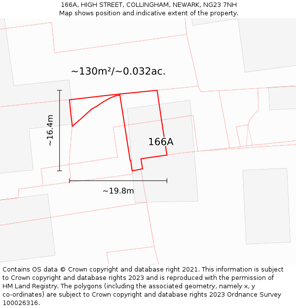 166A, HIGH STREET, COLLINGHAM, NEWARK, NG23 7NH: Plot and title map