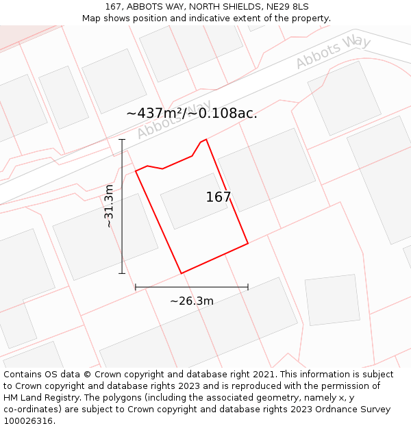 167, ABBOTS WAY, NORTH SHIELDS, NE29 8LS: Plot and title map