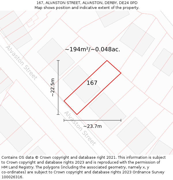 167, ALVASTON STREET, ALVASTON, DERBY, DE24 0PD: Plot and title map