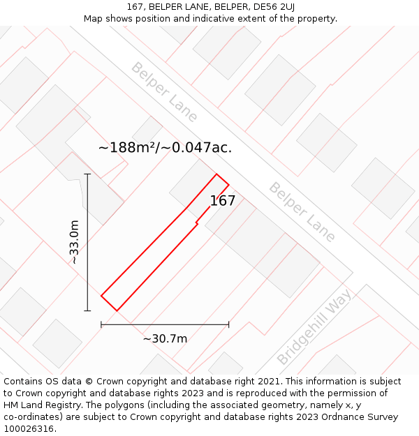 167, BELPER LANE, BELPER, DE56 2UJ: Plot and title map