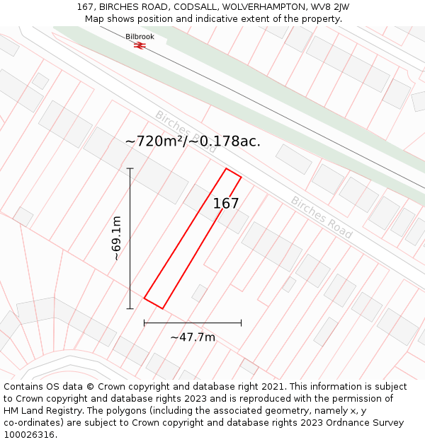 167, BIRCHES ROAD, CODSALL, WOLVERHAMPTON, WV8 2JW: Plot and title map