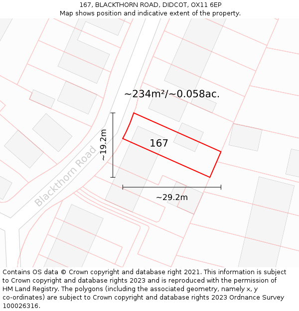 167, BLACKTHORN ROAD, DIDCOT, OX11 6EP: Plot and title map