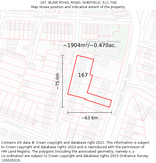 167, BLAIR ATHOL ROAD, SHEFFIELD, S11 7GE: Plot and title map