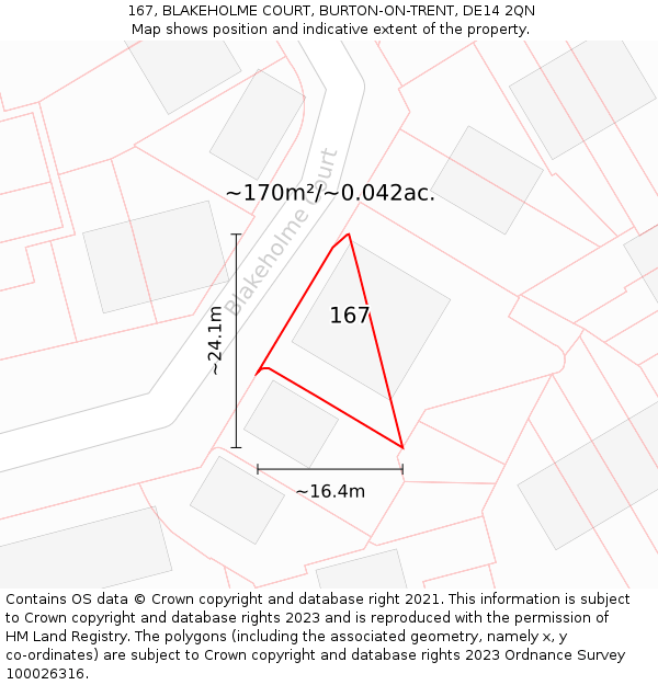 167, BLAKEHOLME COURT, BURTON-ON-TRENT, DE14 2QN: Plot and title map