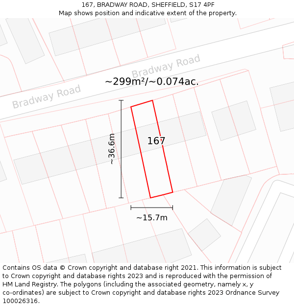 167, BRADWAY ROAD, SHEFFIELD, S17 4PF: Plot and title map