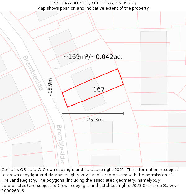 167, BRAMBLESIDE, KETTERING, NN16 9UQ: Plot and title map