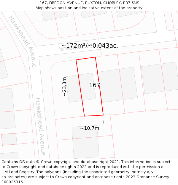 167, BREDON AVENUE, EUXTON, CHORLEY, PR7 6NS: Plot and title map