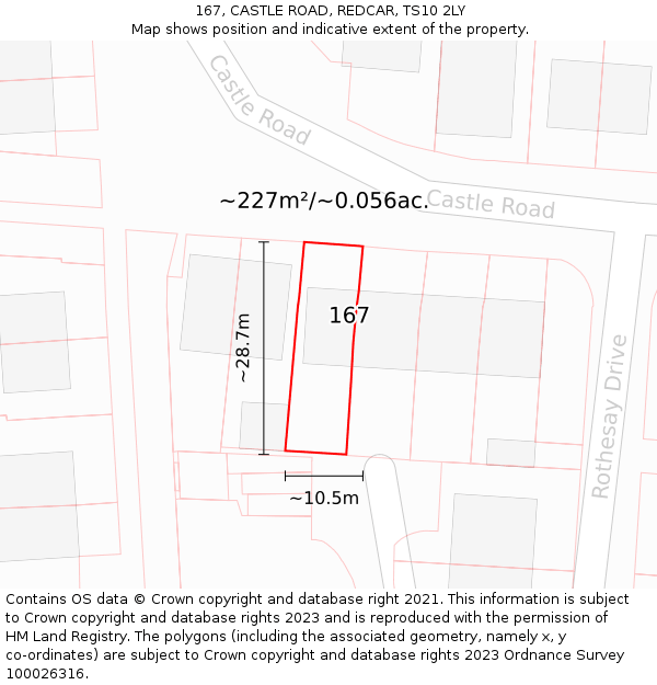 167, CASTLE ROAD, REDCAR, TS10 2LY: Plot and title map