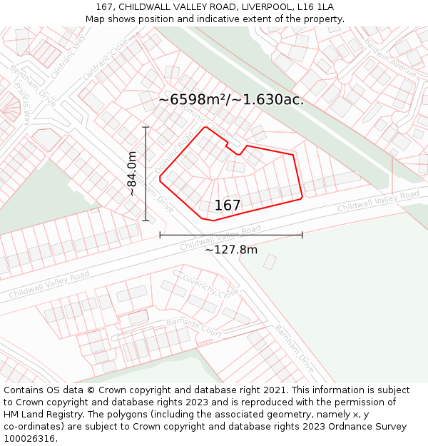 167, CHILDWALL VALLEY ROAD, LIVERPOOL, L16 1LA: Plot and title map