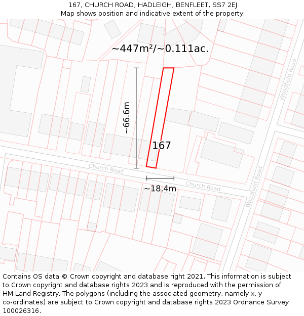 167, CHURCH ROAD, HADLEIGH, BENFLEET, SS7 2EJ: Plot and title map