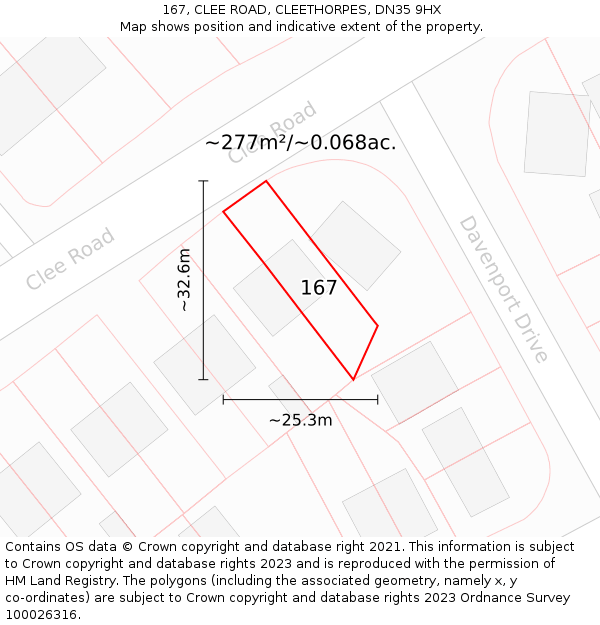 167, CLEE ROAD, CLEETHORPES, DN35 9HX: Plot and title map