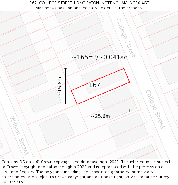 167, COLLEGE STREET, LONG EATON, NOTTINGHAM, NG10 4GE: Plot and title map