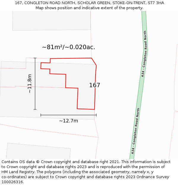 167, CONGLETON ROAD NORTH, SCHOLAR GREEN, STOKE-ON-TRENT, ST7 3HA: Plot and title map