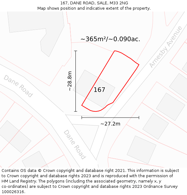 167, DANE ROAD, SALE, M33 2NG: Plot and title map