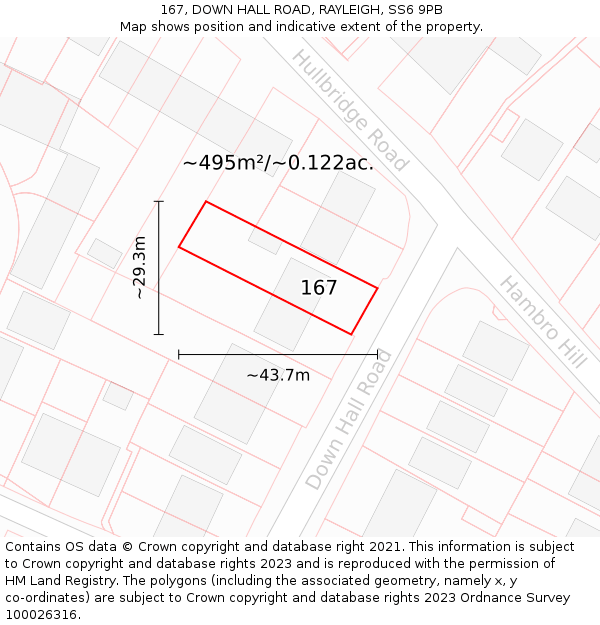 167, DOWN HALL ROAD, RAYLEIGH, SS6 9PB: Plot and title map